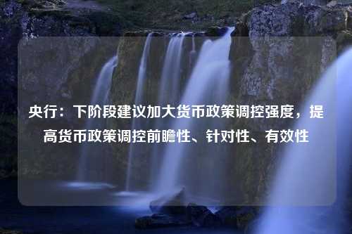 央行：下阶段建议加大货币政策调控强度，提高货币政策调控前瞻性、针对性、有效性