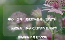 中办、国办：促进数字金融、在线教育、远程医疗、数字化交付的专业服务等数字服务贸易创新发展