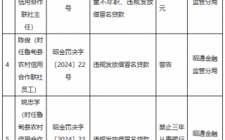 鲁甸县农村信用合作联社被罚130万元：贷款经营管理不审慎、贷款“三查”严重不尽职、违规发放借冒名贷款