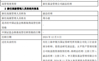 海富通基金新任周小波为副总经理 曾任申万菱信基金副总经理