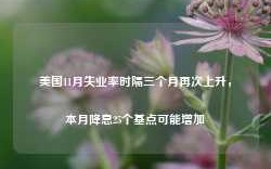 美国11月失业率时隔三个月再次上升，本月降息25个基点可能增加